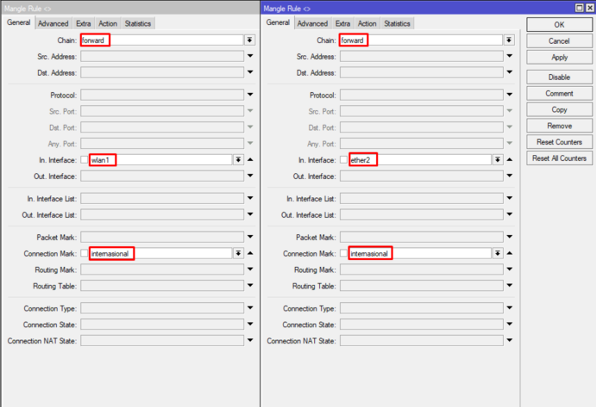 Buat packet yang mengarah ke rule internasional