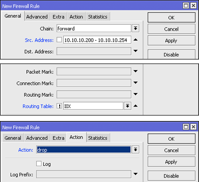 Firewall Matcher Routing Table