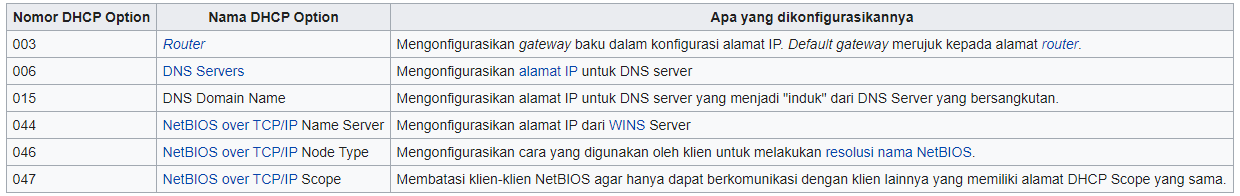 Konfigurasi DHCP Server Options
